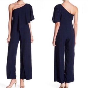 Navy Ruffle One-Shoulder Jumpsuit Marina